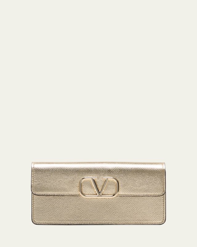VLOGO Signature Metallic Leather Wallet on Chain